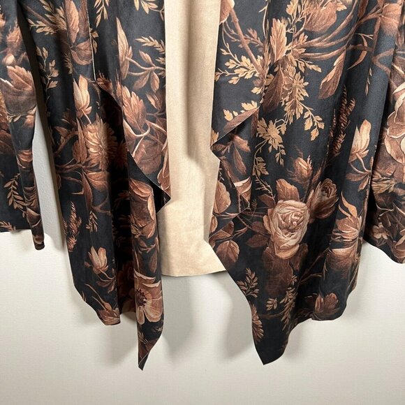 Soft Surroundings Shape Drape Faux Suede Jacket Floral Large Black Brown - Picture 8 of 10